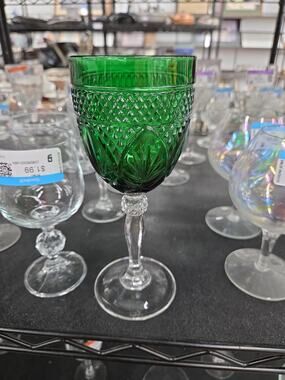 Cristal d'Arques Antique Emerald Green Wine Goblets 9" Set of 2 France
